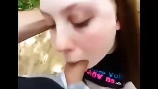 Slurps teenager blows outdoors. Gets facial cumshot